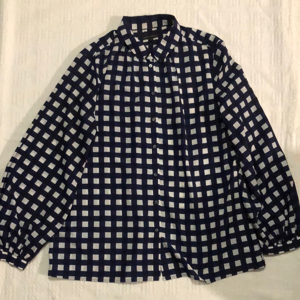 Banana Republic Navy and White Checkered Blouse